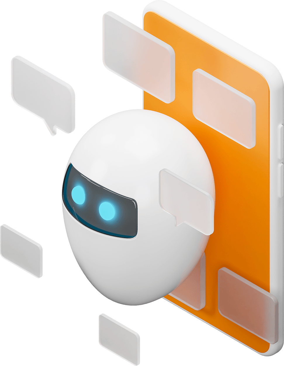 Symbolgrafik KI-Roboter auf einem Smartphone in 3D